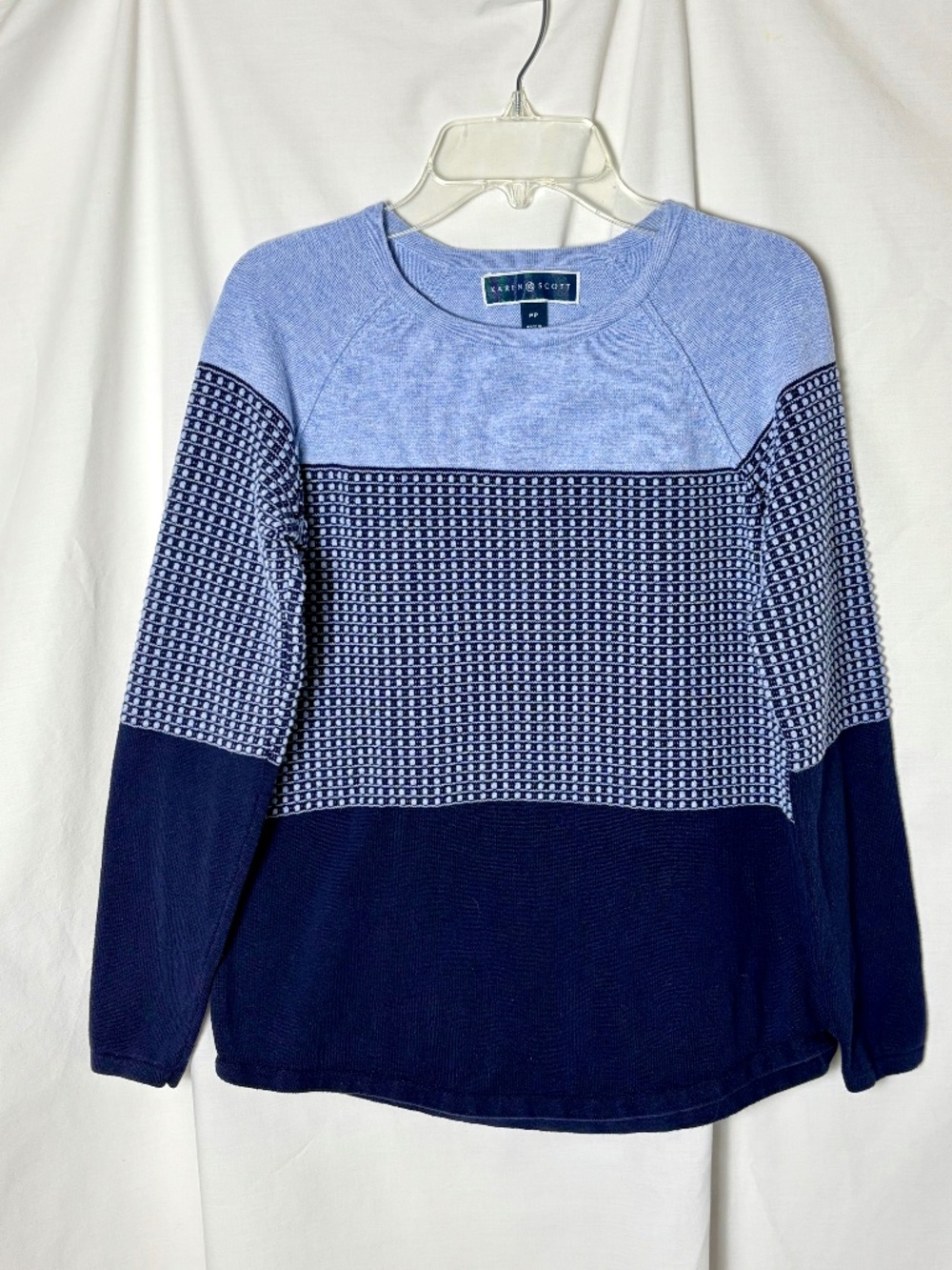 Karen Scott Blue Color Block Long Sleeve Sweater Size PP
